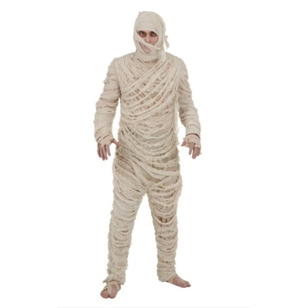 Fun Costumes Men Mummy Halloween Costume Size XL Beige White Tattered Gauze Wrap